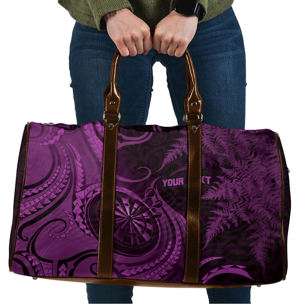 Personalised New Zealand Purple Darts Travel Bag Maori Fern Curve Style