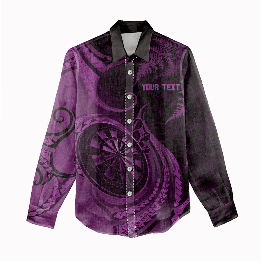 Personalised New Zealand Purple Darts Women Casual Shirt Maori Fern Curve Style