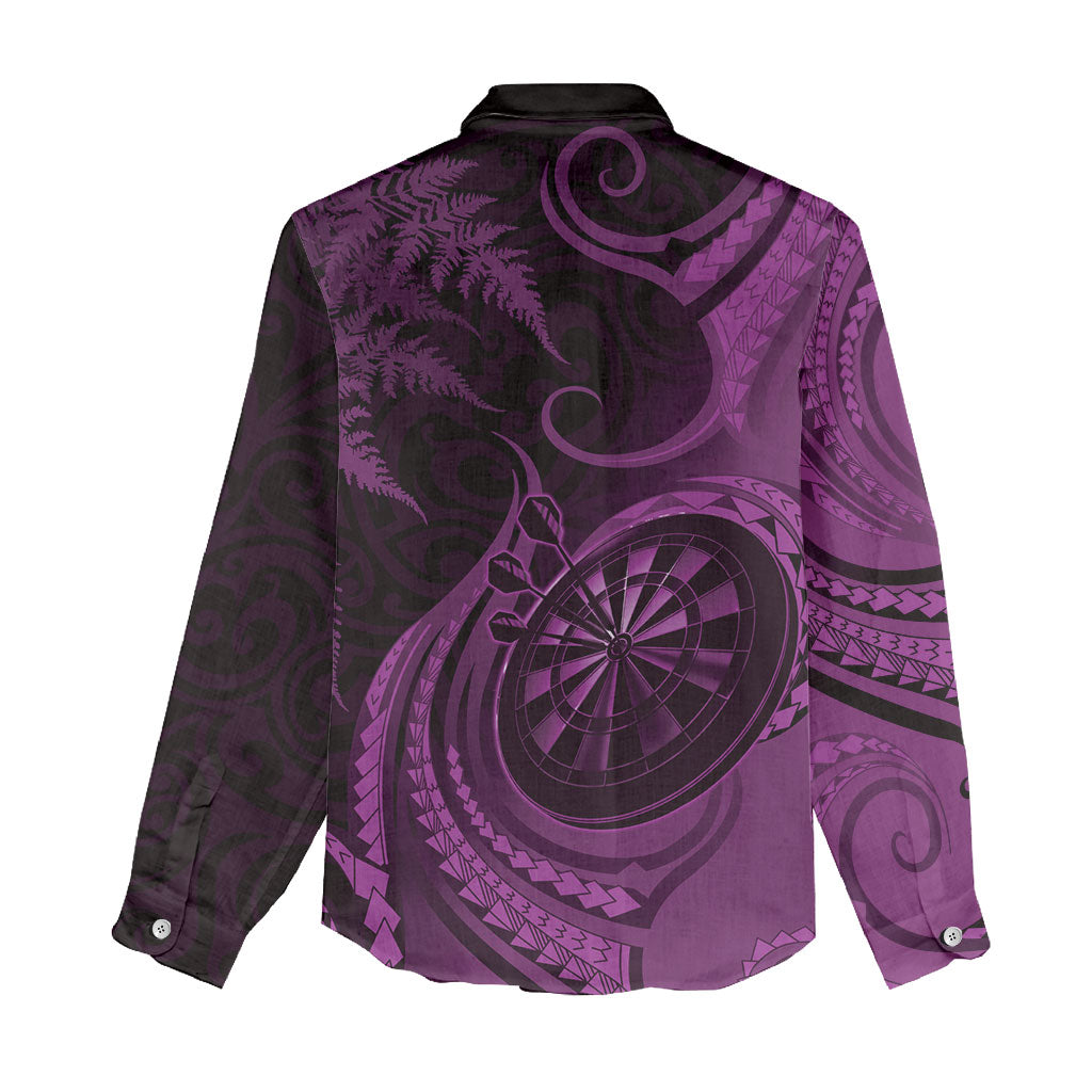 Personalised New Zealand Purple Darts Women Casual Shirt Maori Fern Curve Style