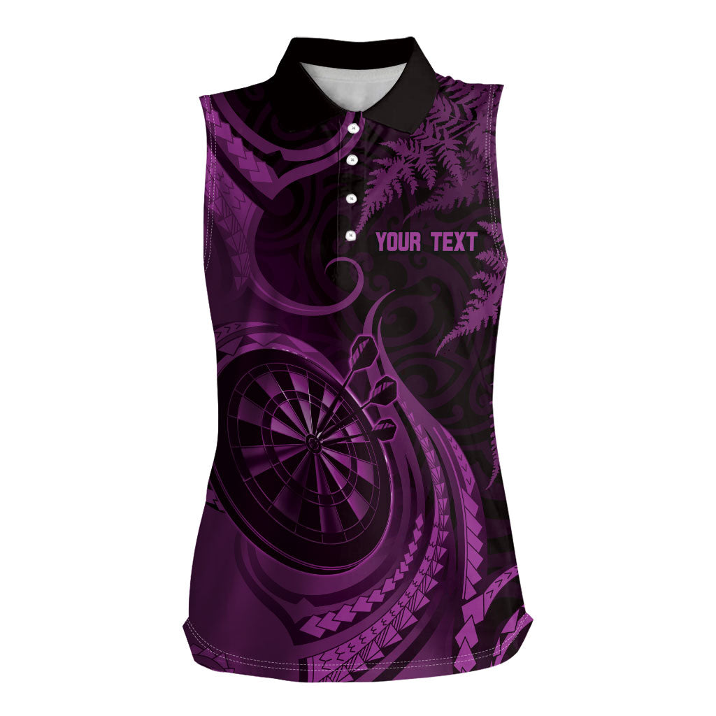 Personalised New Zealand Purple Darts Women Sleeveless Polo Shirt Maori Fern Curve Style