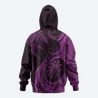 Personalised New Zealand Purple Darts Zip Hoodie Maori Fern Curve Style