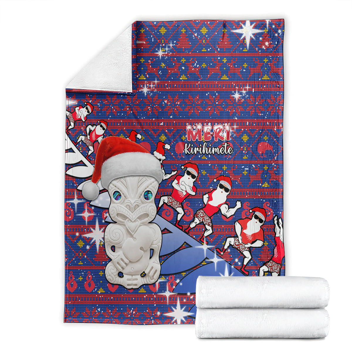 New Zealand Christmas Blanket Haka Fern Santa Tiki Meri Kirihimete LT05 - Polynesian Pride