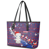 New Zealand Christmas Leather Tote Bag Haka Fern Santa Tiki Meri Kirihimete LT05 - Polynesian Pride