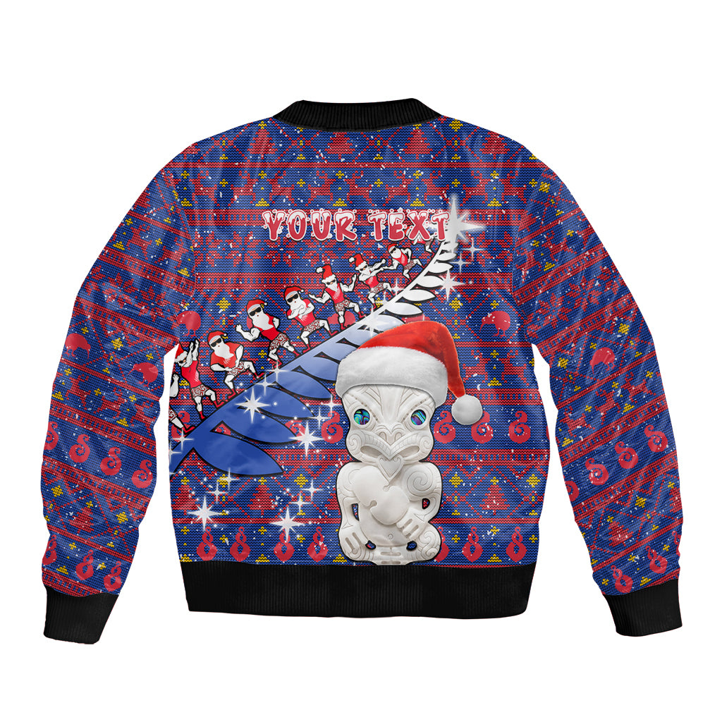 Personalized New Zealand Christmas Sleeve Zip Bomber Jacket Haka Fern Santa Tiki Meri Kirihimete LT05 - Polynesian Pride