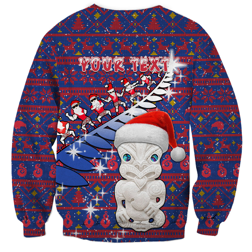 Personalized New Zealand Christmas Sweatshirt Haka Fern Santa Tiki Meri Kirihimete LT05 - Polynesian Pride