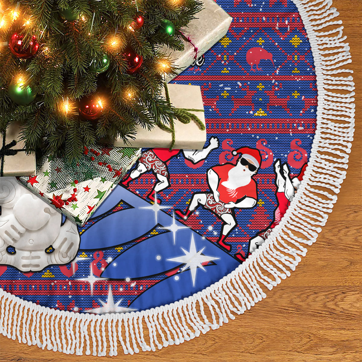 New Zealand Christmas Tree Skirt Haka Fern Santa Tiki Meri Kirihimete LT05 - Polynesian Pride