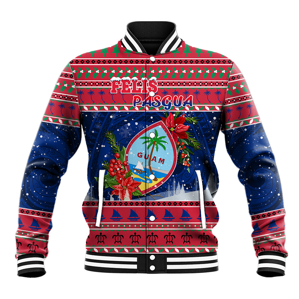 Guam Christmas Baseball Jacket Guaman Seal Poinsettia Felis Pasgua LT05 Unisex Red - Polynesian Pride