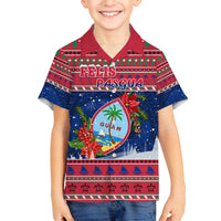 Guam Christmas Family Matching Puletasi Dress and Hawaiian Shirt Guaman Seal Poinsettia Felis Pasgua LT05 Son's Shirt Red - Polynesian Pride
