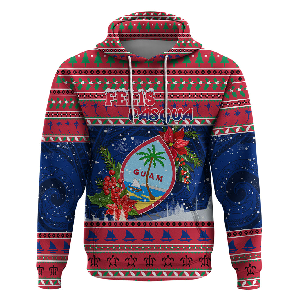 Guam Christmas Hoodie Guaman Seal Poinsettia Felis Pasgua LT05 Pullover Hoodie Red - Polynesian Pride