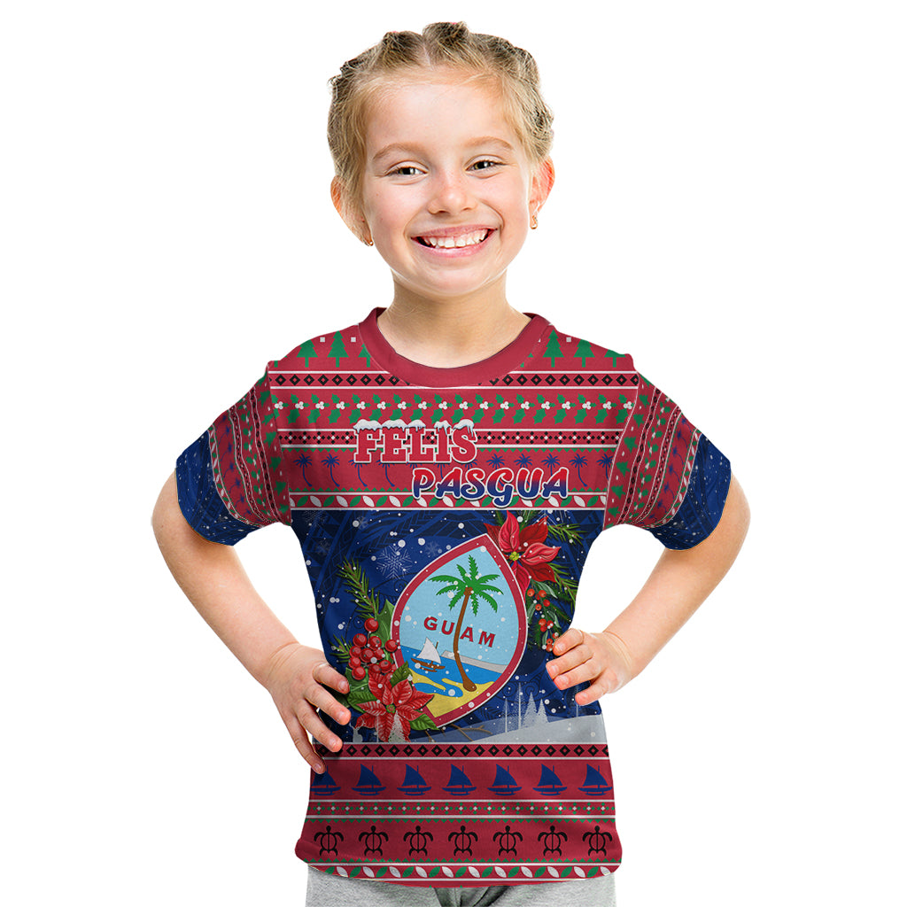 Guam Christmas Kid T Shirt Guaman Seal Poinsettia Felis Pasgua LT05 Red - Polynesian Pride