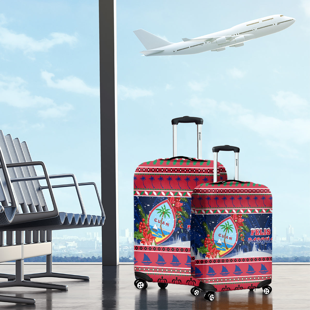 Guam Christmas Luggage Cover Guaman Seal Poinsettia Felis Pasgua LT05 - Polynesian Pride