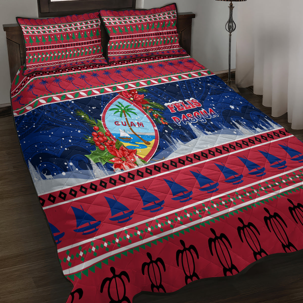 Guam Christmas Quilt Bed Set Guaman Seal Poinsettia Felis Pasgua LT05 - Polynesian Pride