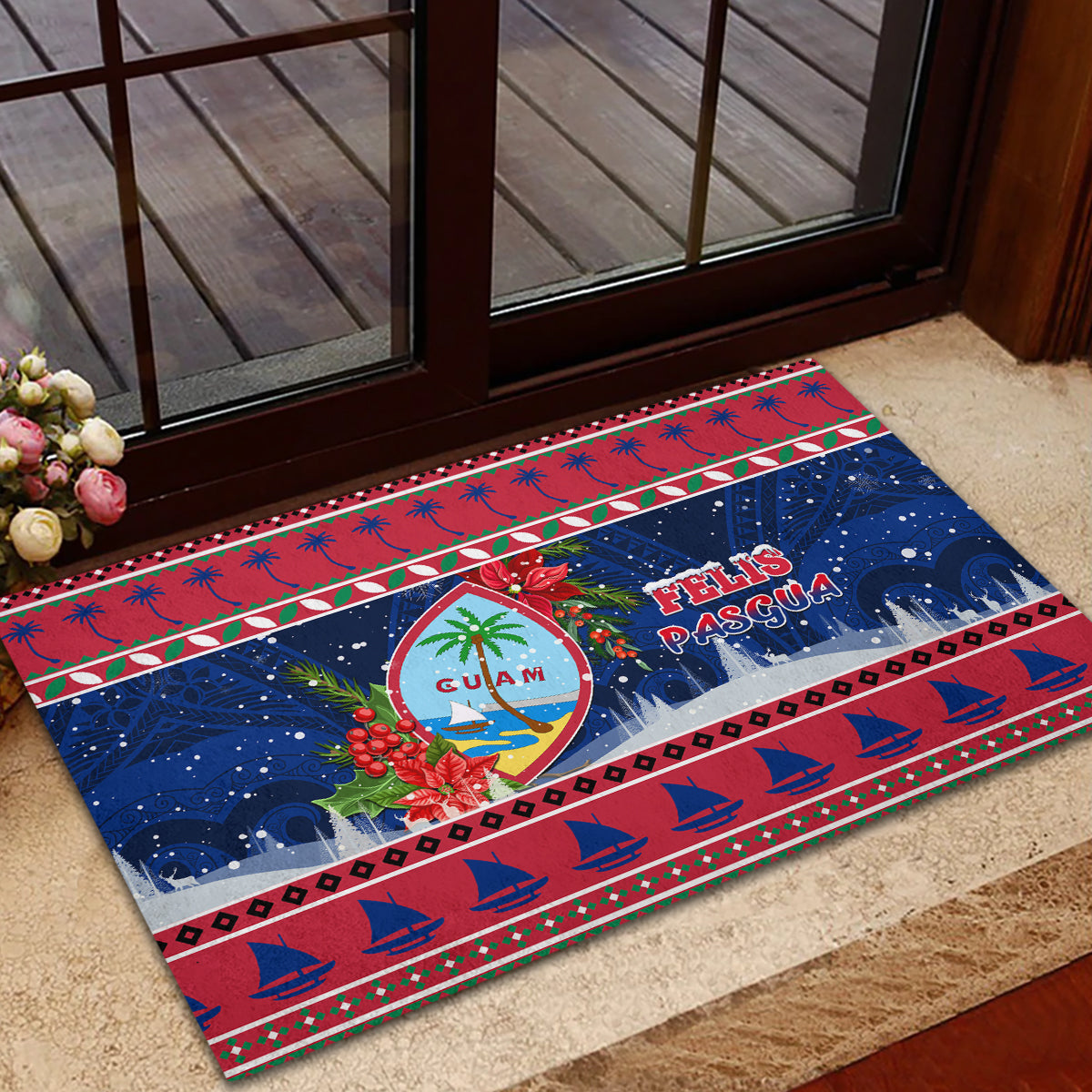 Guam Christmas Rubber Doormat Guaman Seal Poinsettia Felis Pasgua LT05 - Polynesian Pride