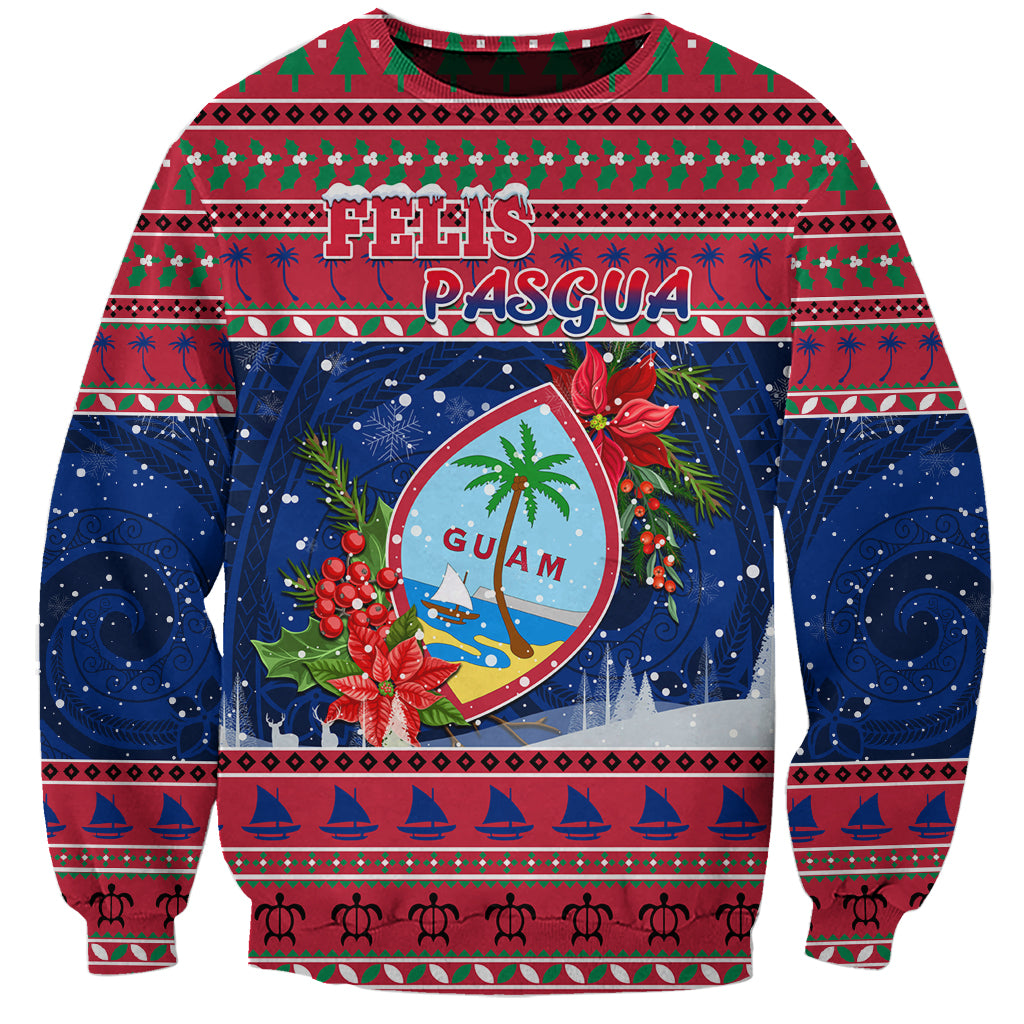 Guam Christmas Sweatshirt Guaman Seal Poinsettia Felis Pasgua LT05 Unisex Red - Polynesian Pride