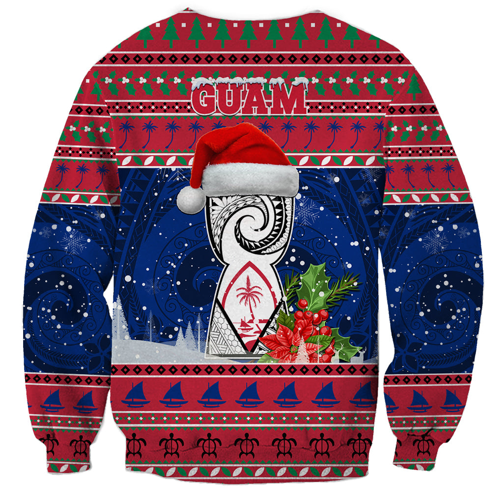 Guam Christmas Sweatshirt Guaman Seal Poinsettia Felis Pasgua LT05 - Polynesian Pride