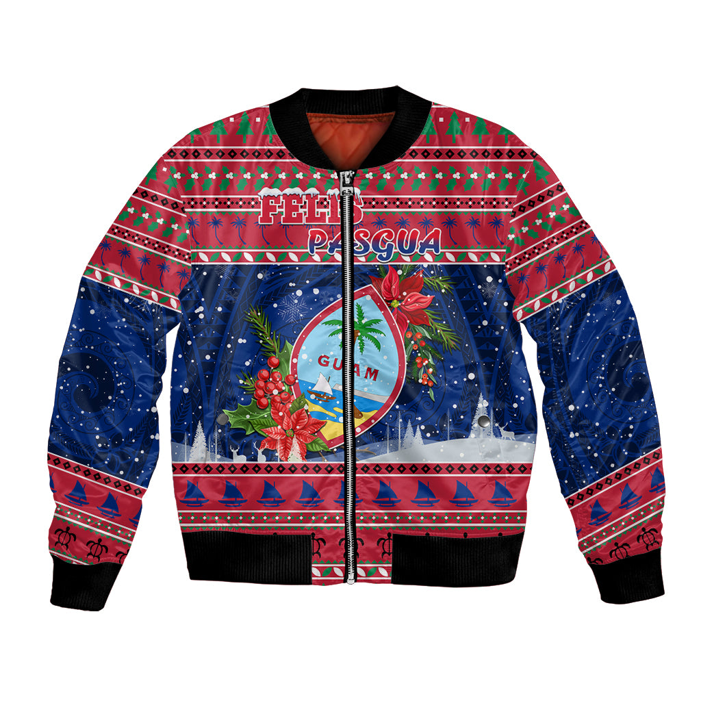 Personalized Guam Christmas Bomber Jacket Guaman Seal Poinsettia Felis Pasgua LT05 Unisex Red - Polynesian Pride