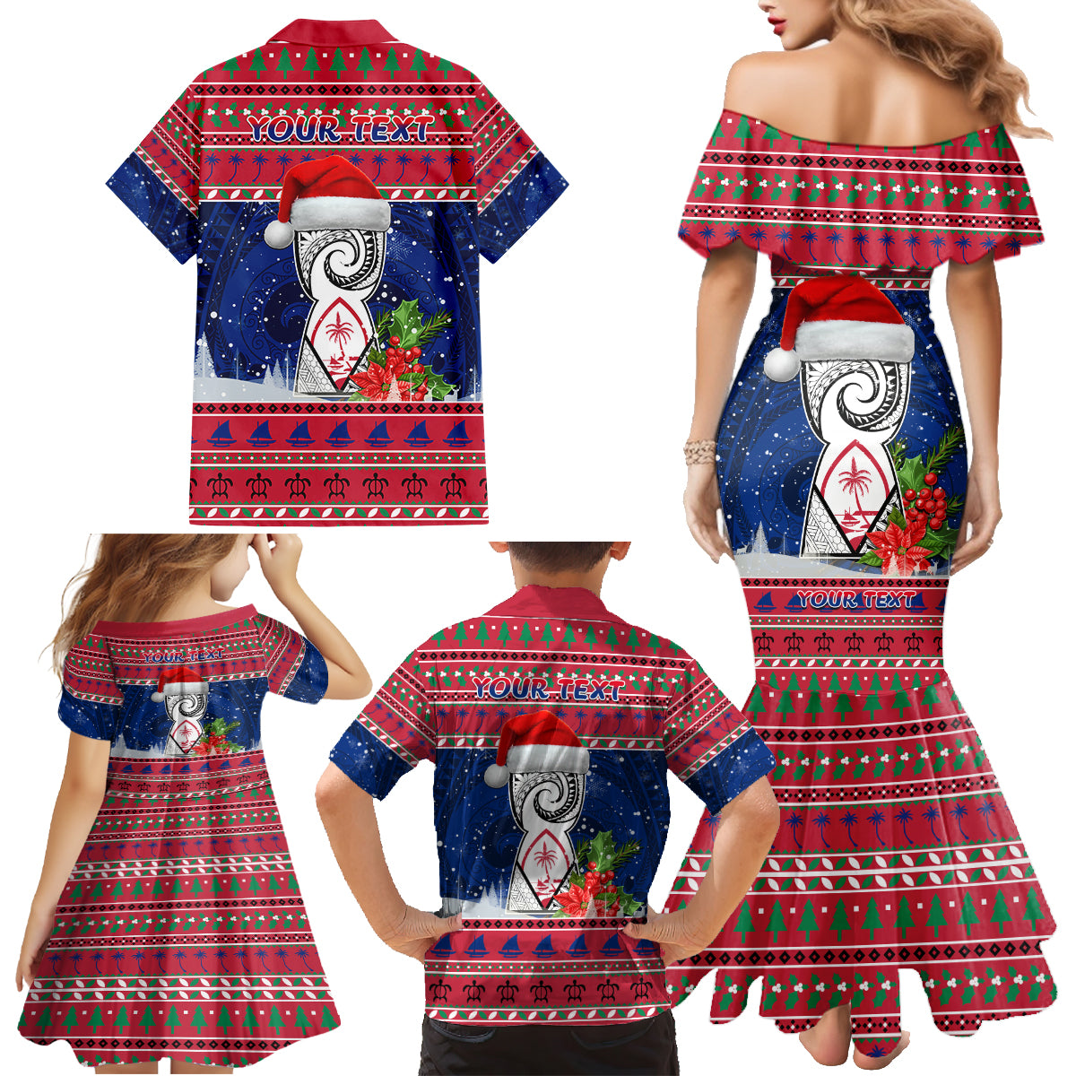 Personalized Guam Christmas Family Matching Mermaid Dress and Hawaiian Shirt Guaman Seal Poinsettia Felis Pasgua LT05 - Polynesian Pride