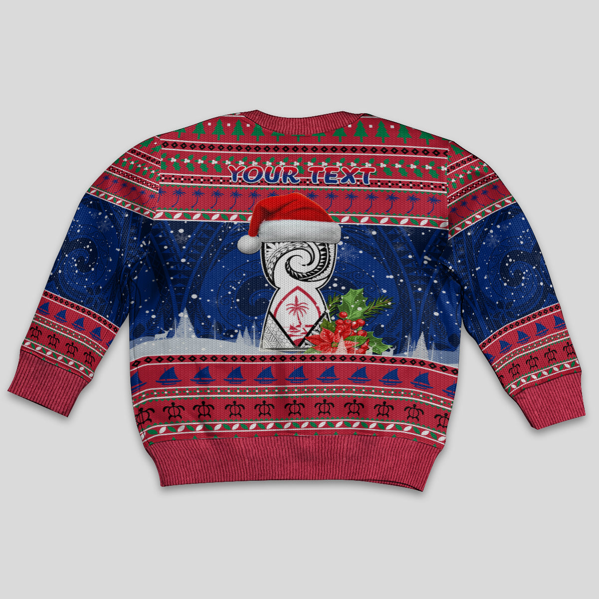 Personalised Guam Christmas Kid Ugly Christmas Sweater Guaman Seal Poinsettia Felis Pasgua LT05 - Polynesian Pride
