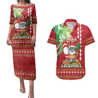 Personalised Hawaii Christmas Couples Matching Puletasi and Hawaiian Shirt Funny Santa Claus Surf Mele Kalikimaka LT05 Red - Polynesian Pride