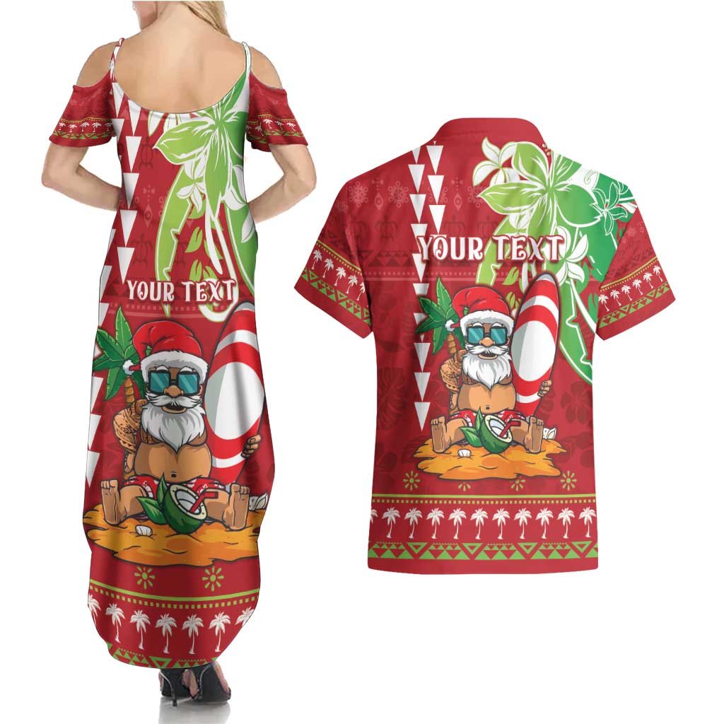 Personalised Hawaii Christmas Couples Matching Summer Maxi Dress and Hawaiian Shirt Funny Santa Claus Surf Mele Kalikimaka