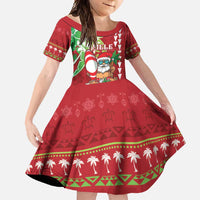Personalised Hawaii Christmas Family Matching Long Sleeve Bodycon Dress and Hawaiian Shirt Funny Santa Claus Surf Mele Kalikimaka LT05 Daughter's Dress Red - Polynesian Pride