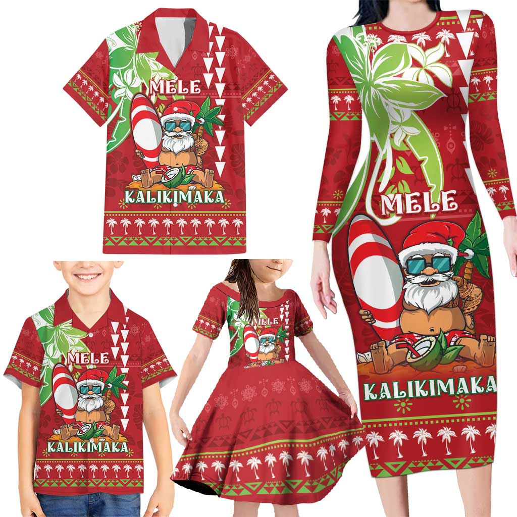 Personalised Hawaii Christmas Family Matching Long Sleeve Bodycon Dress and Hawaiian Shirt Funny Santa Claus Surf Mele Kalikimaka LT05 - Polynesian Pride