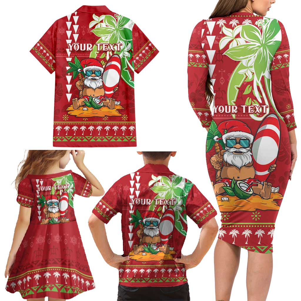 Personalised Hawaii Christmas Family Matching Long Sleeve Bodycon Dress and Hawaiian Shirt Funny Santa Claus Surf Mele Kalikimaka LT05 - Polynesian Pride