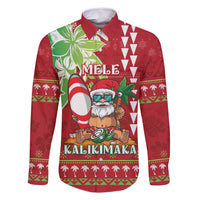 Personalised Hawaii Christmas Family Matching Long Sleeve Bodycon Dress and Hawaiian Shirt Funny Santa Claus Surf Mele Kalikimaka LT05 Dad's Shirt - Long Sleeve Red - Polynesian Pride