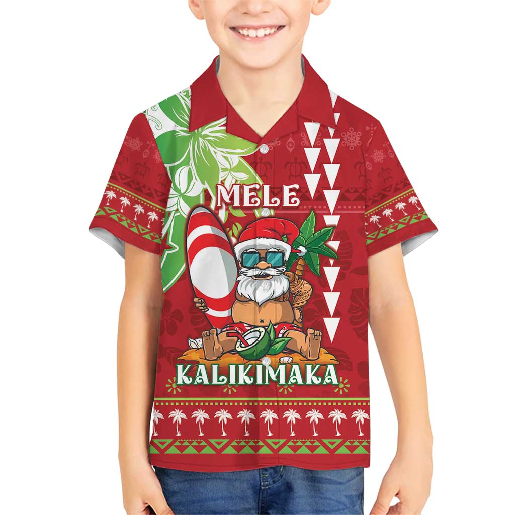 Personalised Hawaii Christmas Family Matching Long Sleeve Bodycon Dress and Hawaiian Shirt Funny Santa Claus Surf Mele Kalikimaka LT05 Son's Shirt Red - Polynesian Pride
