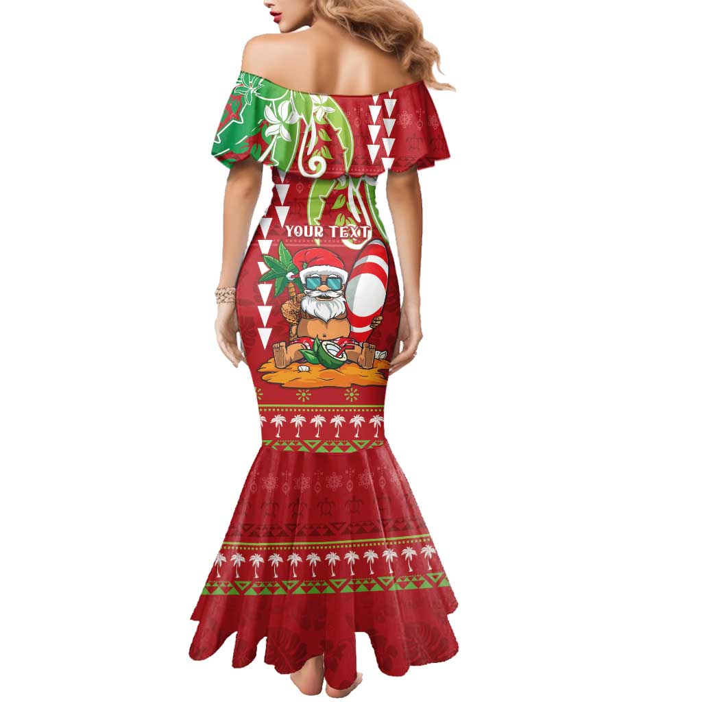 Personalised Hawaii Christmas Family Matching Mermaid Dress and Hawaiian Shirt Funny Santa Claus Surf Mele Kalikimaka