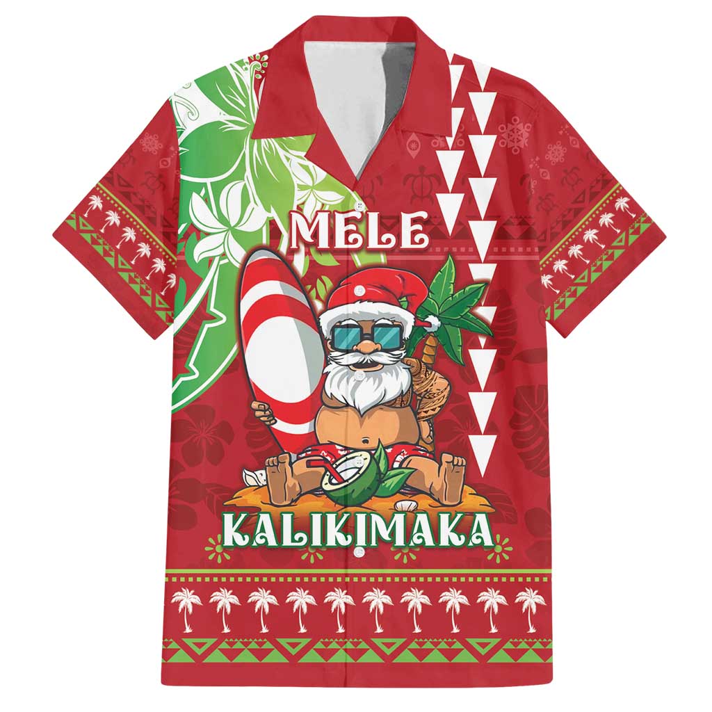 Personalised Hawaii Christmas Family Matching Puletasi and Hawaiian Shirt Funny Santa Claus Surf Mele Kalikimaka LT05 Dad's Shirt - Short Sleeve Red - Polynesian Pride