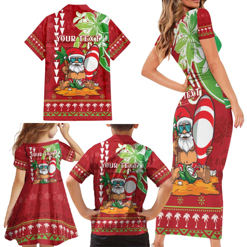 Personalised Hawaii Christmas Family Matching Short Sleeve Bodycon Dress and Hawaiian Shirt Funny Santa Claus Surf Mele Kalikimaka