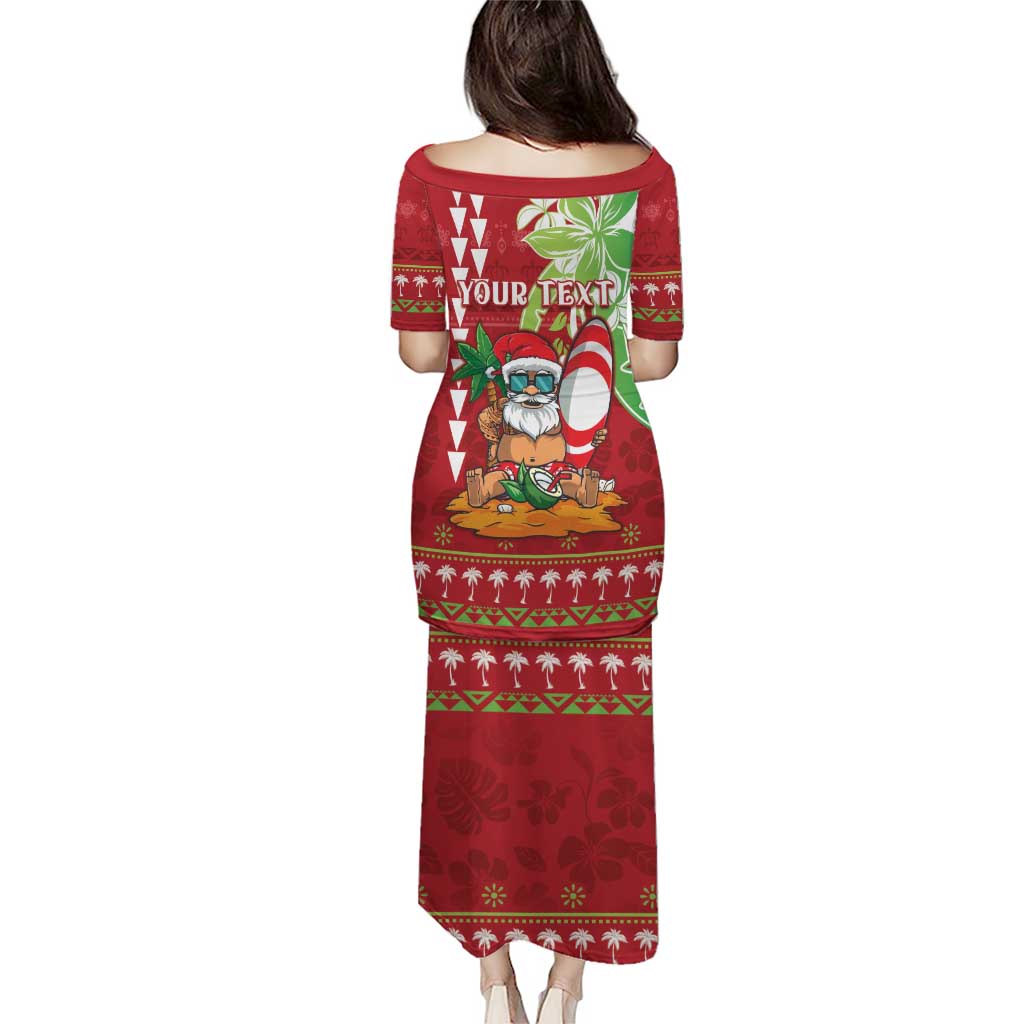 Personalised Hawaii Christmas Puletasi Funny Santa Claus Surf Mele Kalikimaka