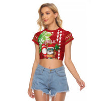 Personalised Hawaii Christmas Raglan Cropped T Shirt Funny Santa Claus Surf Mele Kalikimaka
