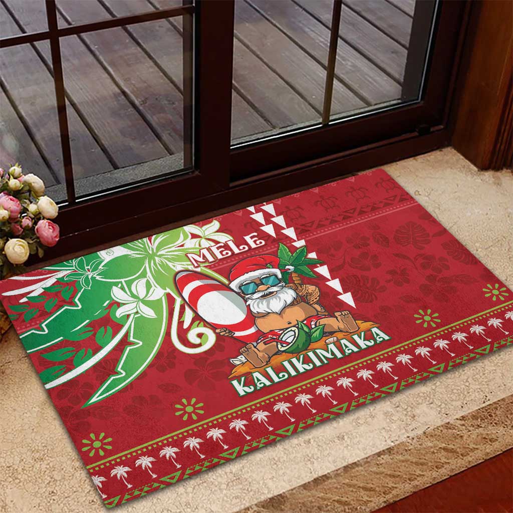 Hawaii Christmas Rubber Doormat Funny Santa Claus Surf Mele Kalikimaka