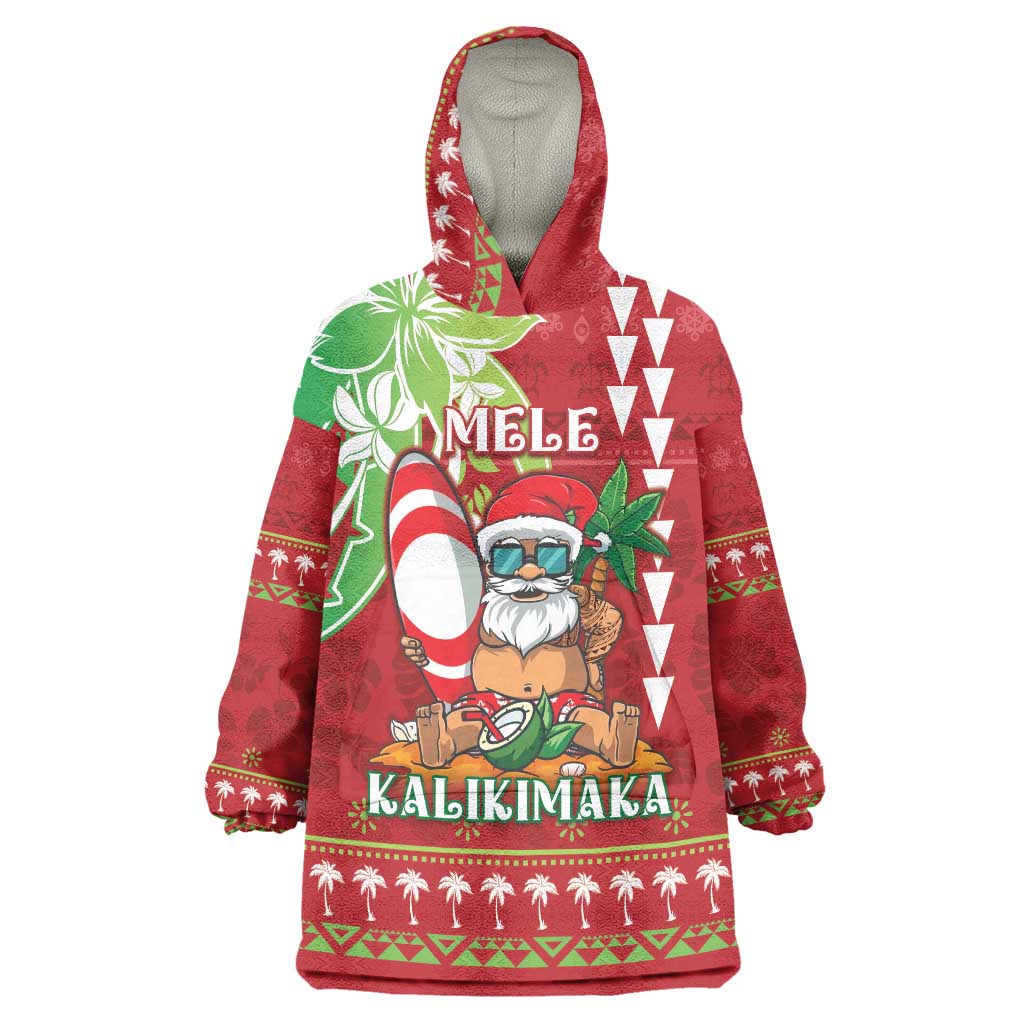 Personalised Hawaii Christmas Wearable Blanket Hoodie Funny Santa Claus Surf Mele Kalikimaka