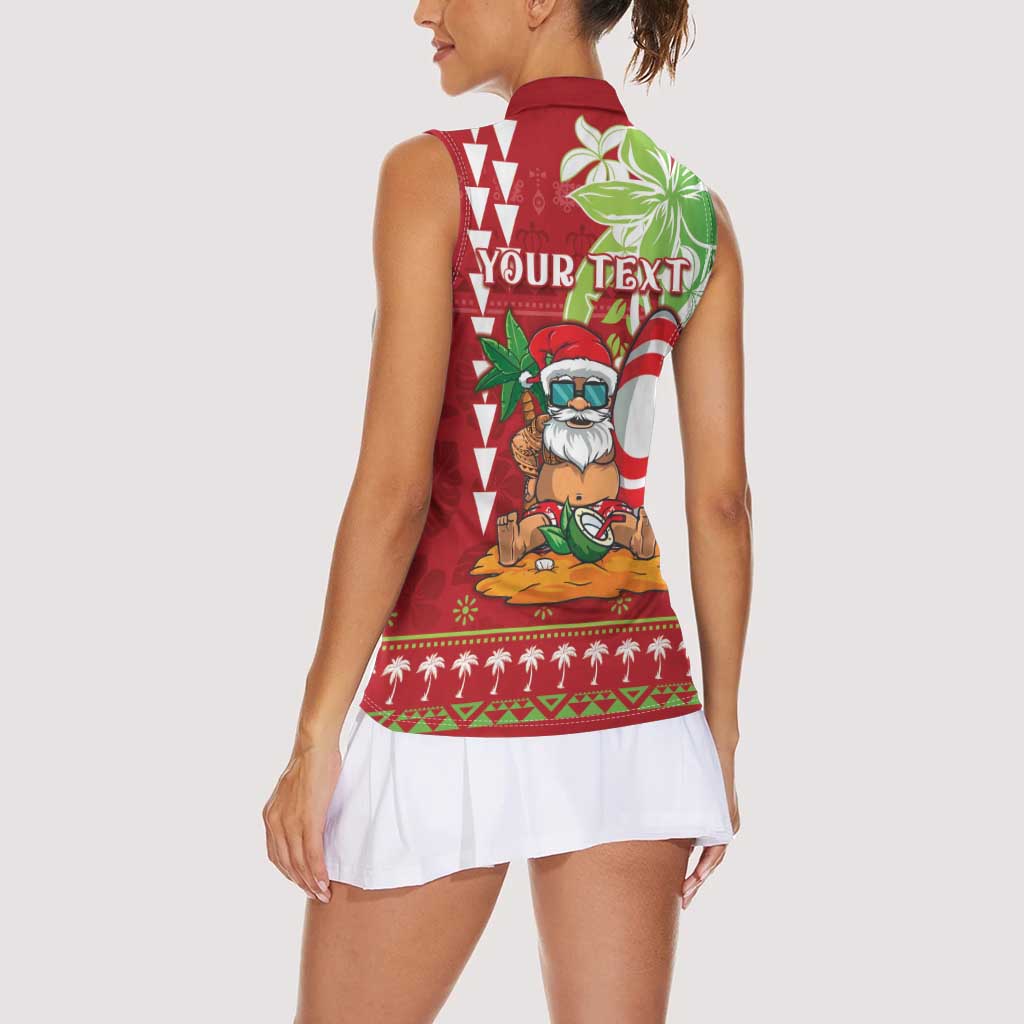 Personalised Hawaii Christmas Women Sleeveless Polo Shirt Funny Santa Claus Surf Mele Kalikimaka LT05 - Polynesian Pride