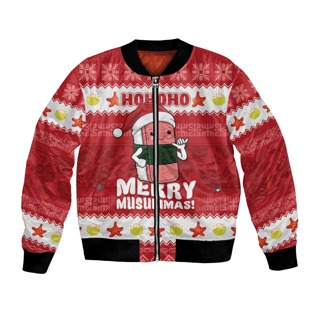 Hawaii Funny Christmas Bomber Jacket Spam Musubi Santa