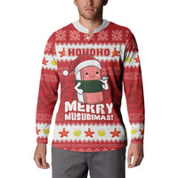 Hawaii Funny Christmas Button Sweatshirt Spam Musubi Santa
