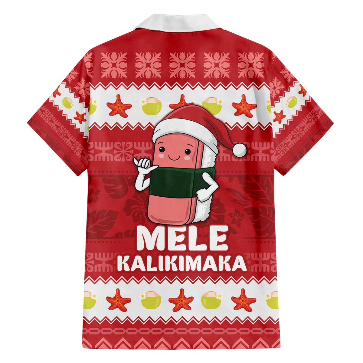 Hawaii Funny Christmas Family Matching Off The Shoulder Long Sleeve Dress and Hawaiian Shirt Spam Musubi Santa