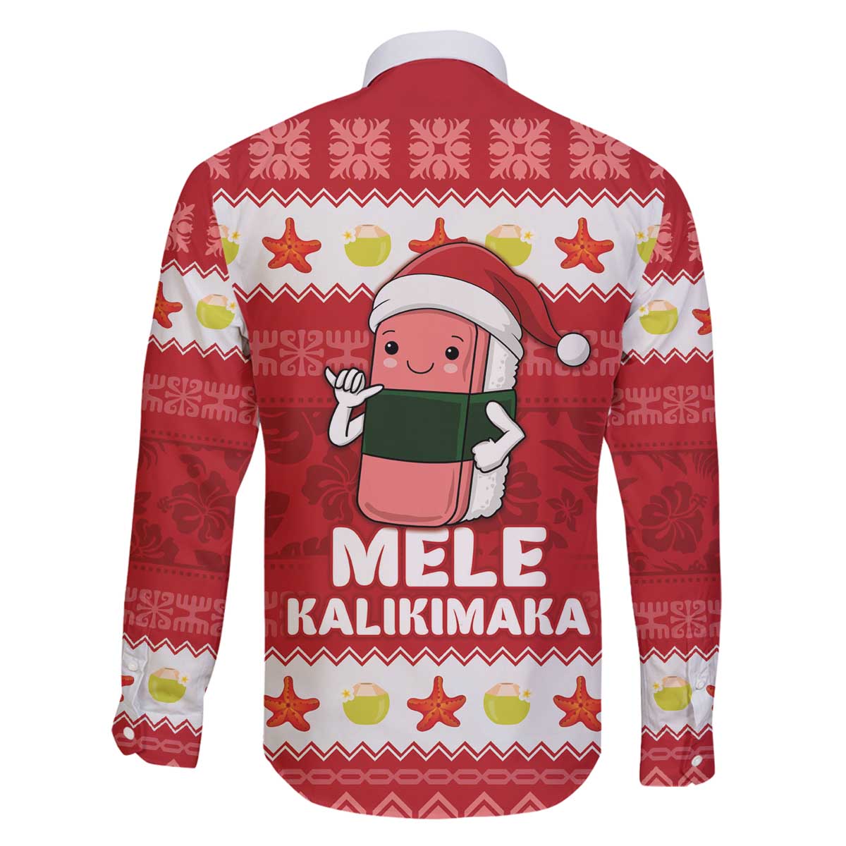 Hawaii Funny Christmas Family Matching Off The Shoulder Long Sleeve Dress and Hawaiian Shirt Spam Musubi Santa
