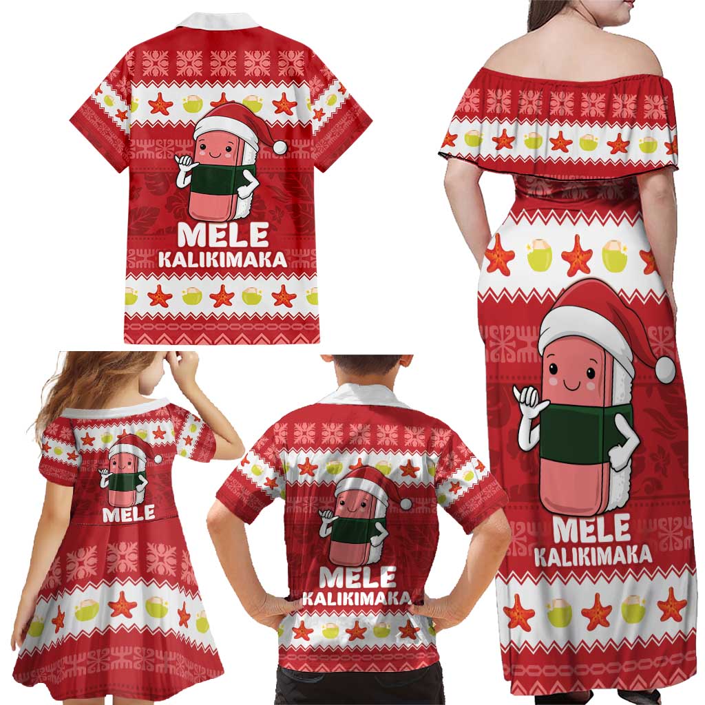 Hawaii Funny Christmas Family Matching Off Shoulder Maxi Dress and Hawaiian Shirt Spam Musubi Santa
