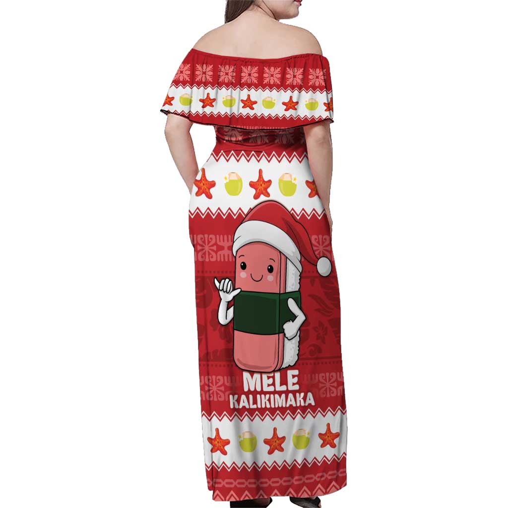 Hawaii Funny Christmas Family Matching Off Shoulder Maxi Dress and Hawaiian Shirt Spam Musubi Santa