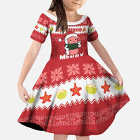 Hawaii Funny Christmas Family Matching Puletasi and Hawaiian Shirt Spam Musubi Santa LT05 Daughter's Dress Red - Polynesian Pride