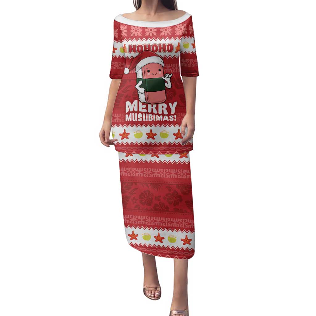 Hawaii Funny Christmas Family Matching Puletasi and Hawaiian Shirt Spam Musubi Santa LT05 Mom's Dress Red - Polynesian Pride