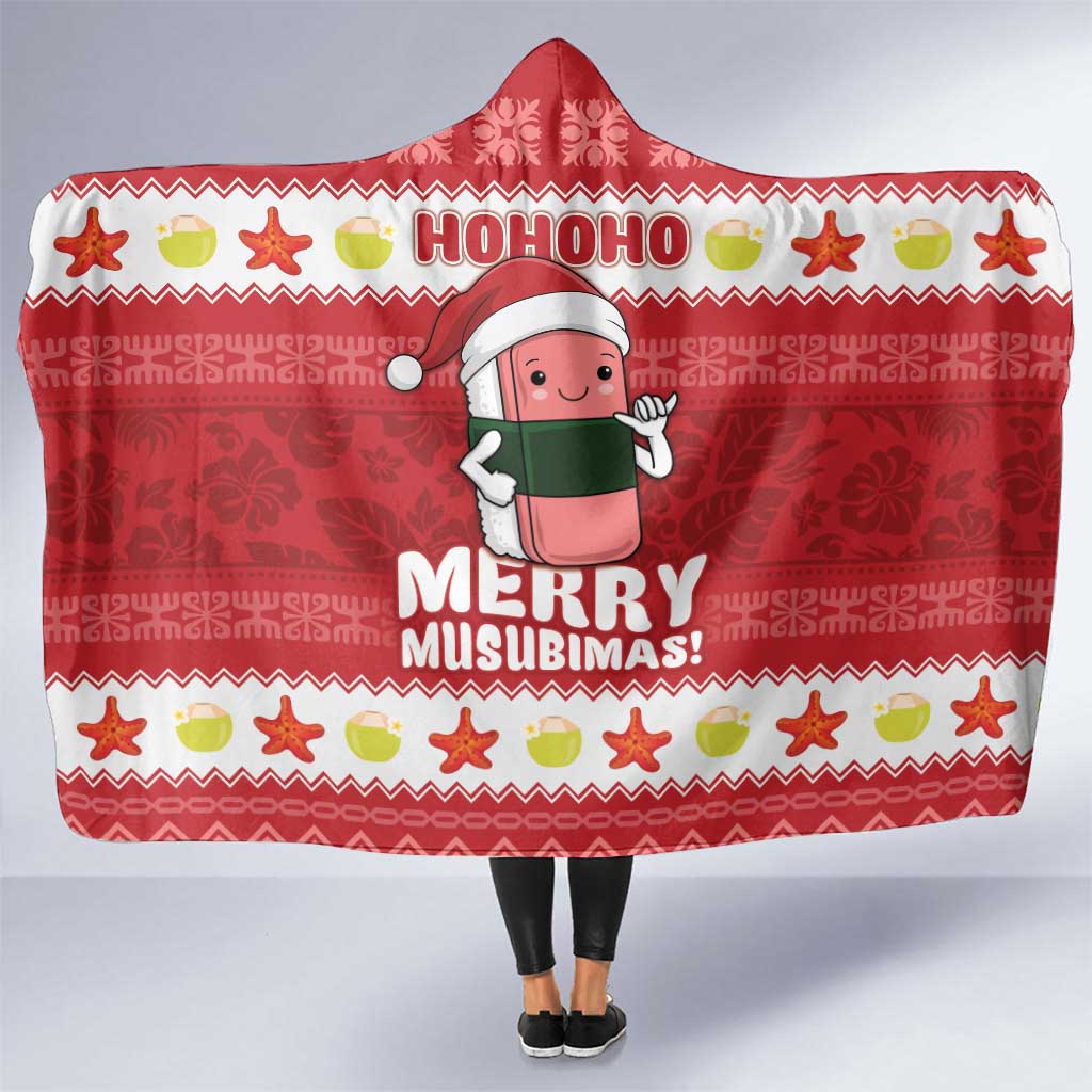 Hawaii Funny Christmas Hooded Blanket Spam Musubi Santa