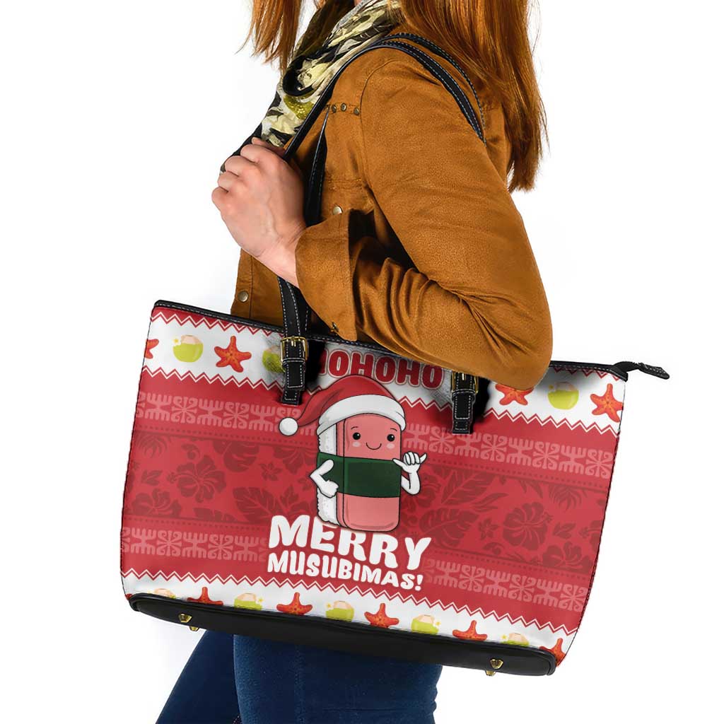 Hawaii Funny Christmas Leather Tote Bag Spam Musubi Santa