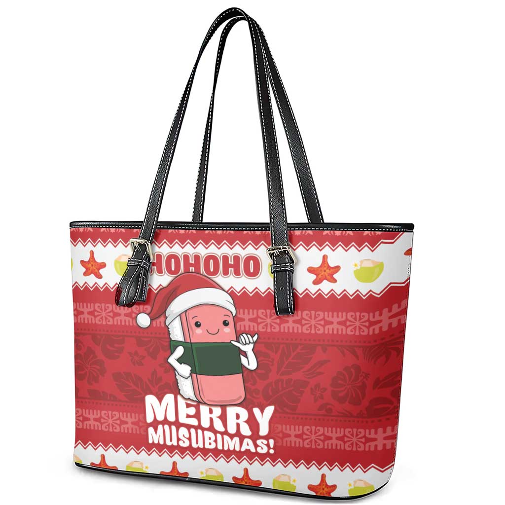 Hawaii Funny Christmas Leather Tote Bag Spam Musubi Santa