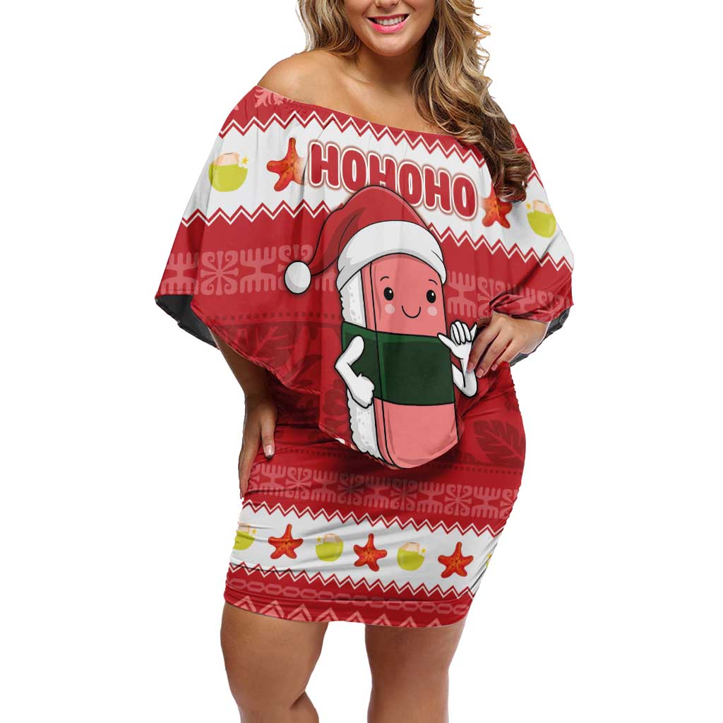 Hawaii Funny Christmas Off Shoulder Short Dress Spam Musubi Santa