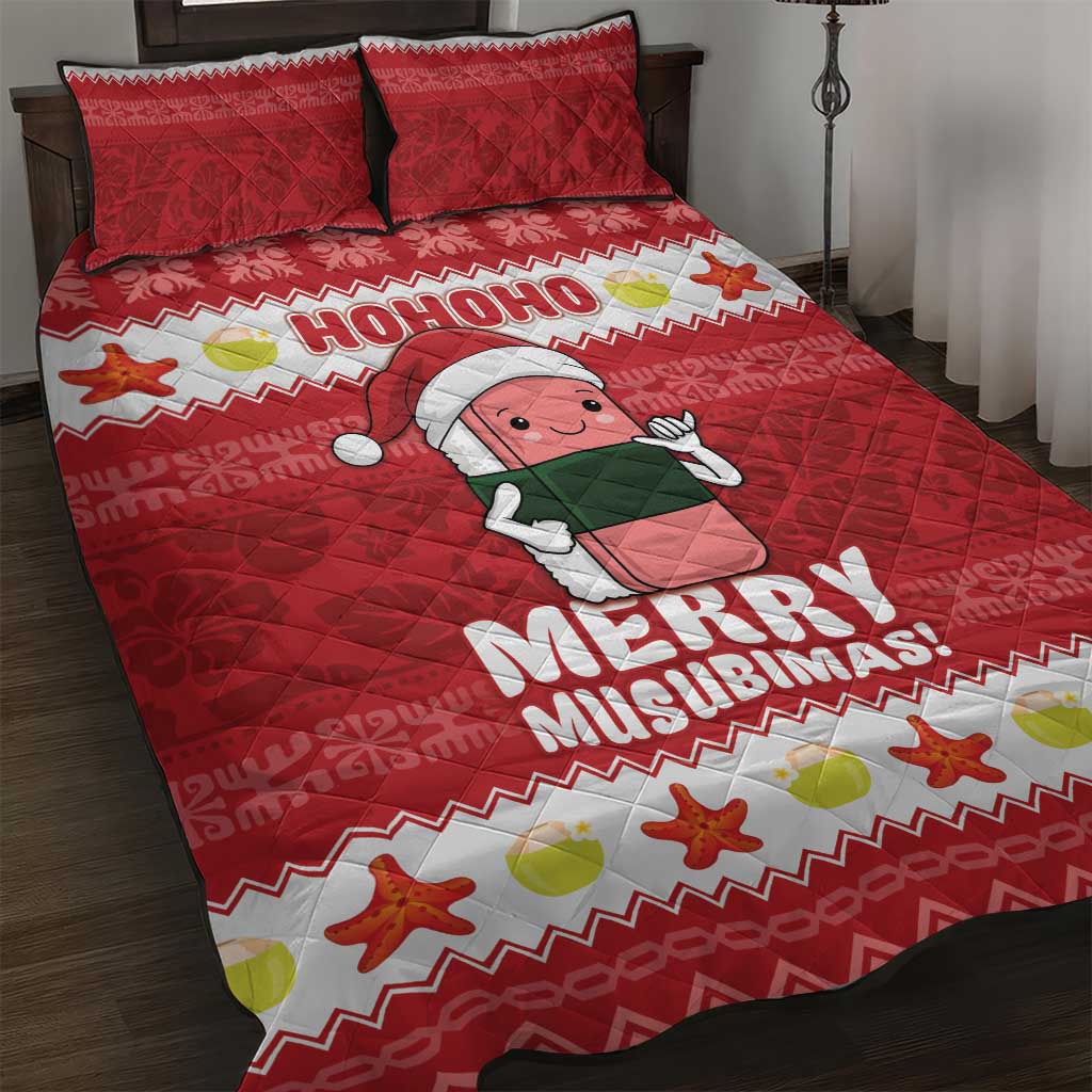 Hawaii Funny Christmas Quilt Bed Set Spam Musubi Santa